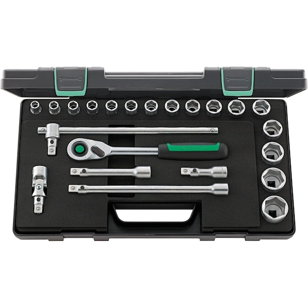 12, 5 mm (1/2") Socket set 22-pcs., 52/16/6QR KN